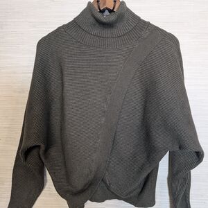 Lili Sidonio Cross Front Dark Green Turtleneck Sweater XS